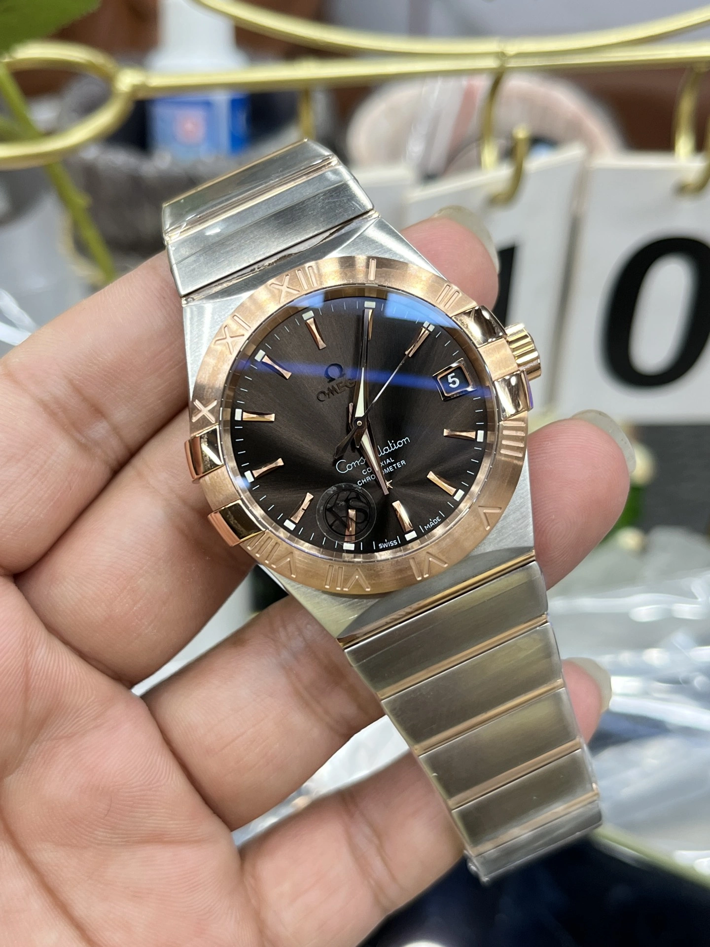 Comfortable CBD Factory Omega Constellation Co-Axial 38mm Two-Tone Sedna Gold Brown Dial (123.20.38.21.13.001) 1:1 Super Clone -DD8500 Movement 309